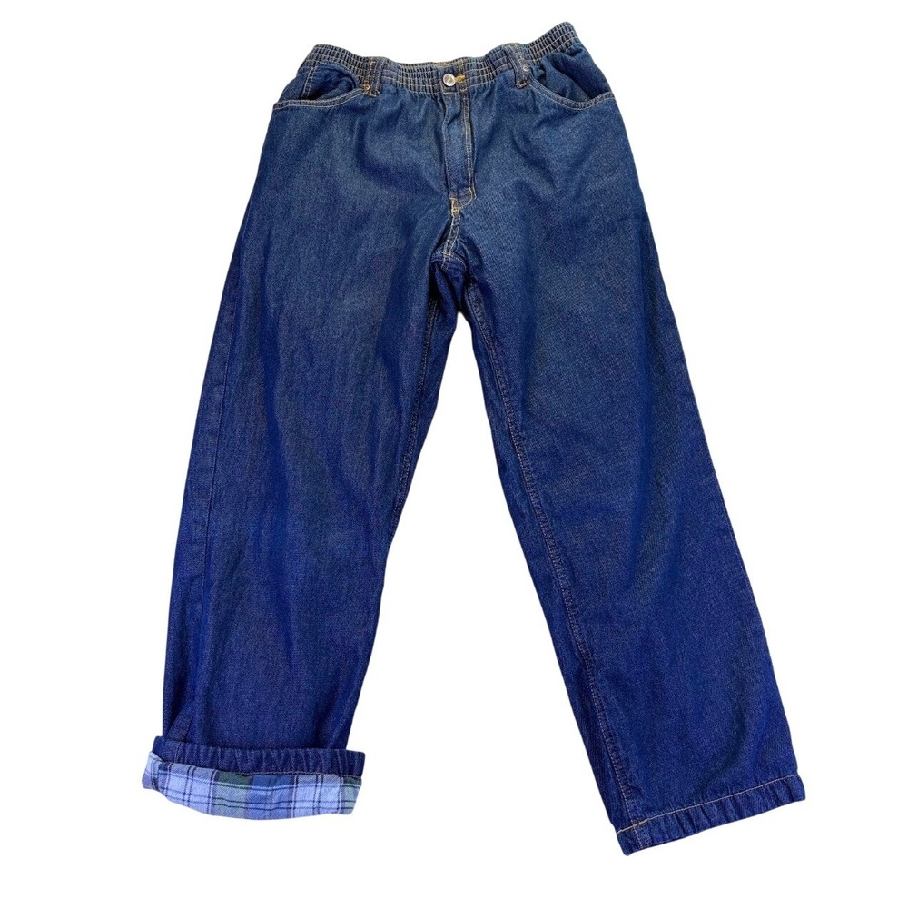 Vintage Haband Ice House Flannel Lined Jeans Mens 32 M Blue Denim Y2K 90's Plaid
